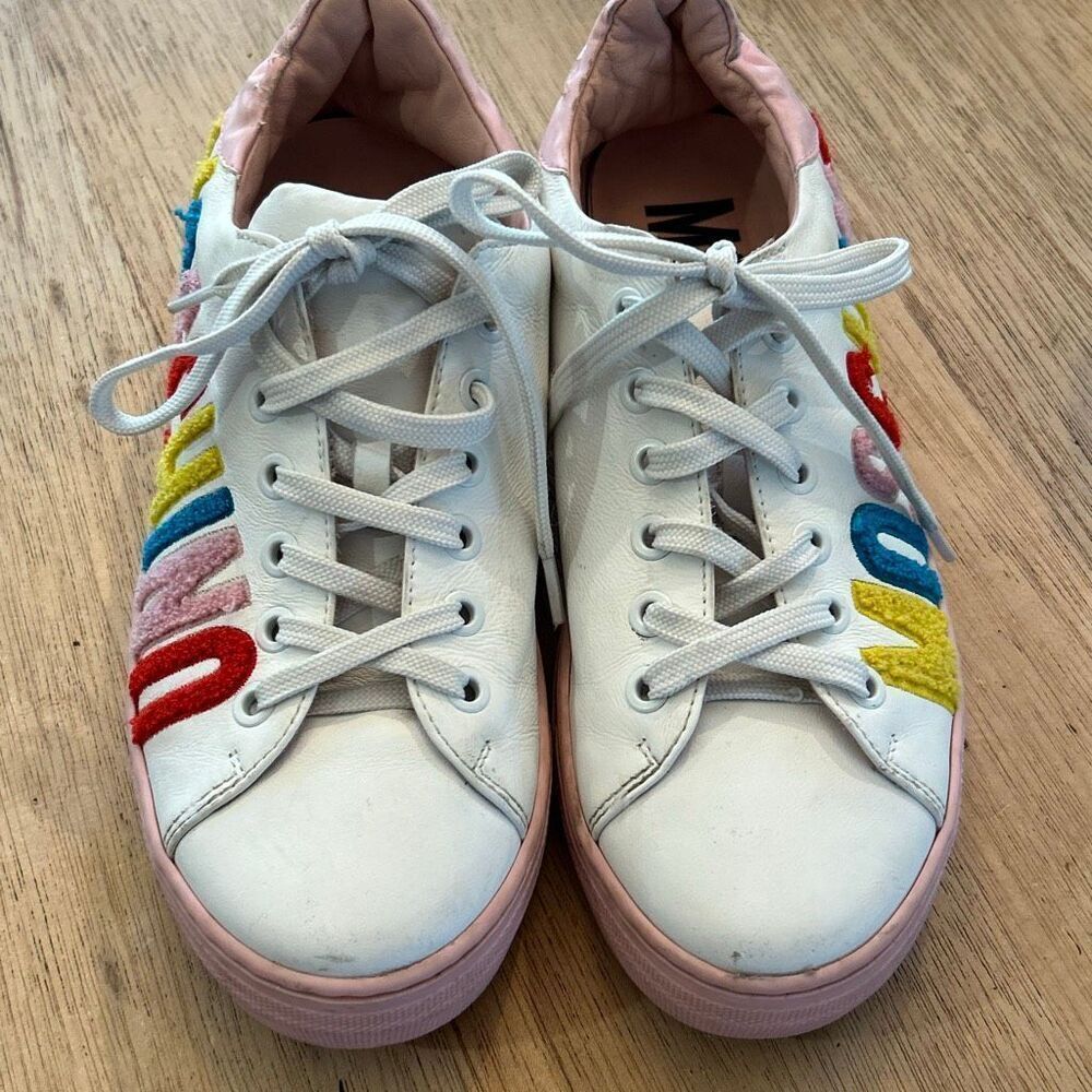 Moschino white pink colorful leather sneakers with tufted branding kids youth 5 - Picture 3 of 7